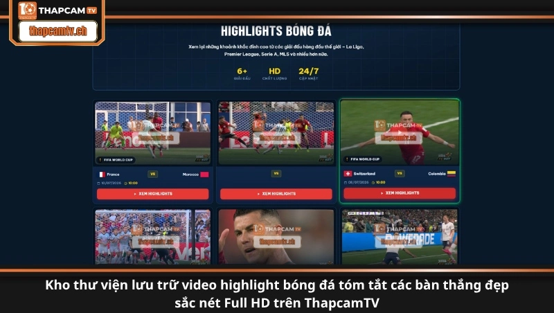 Kho thư viện lưu trữ video highlight bóng đá tóm tắt các bàn thắng đẹp sắc nét Full HD trên ThapcamTV