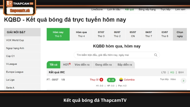 kết quả bóng đá ThapcamTV