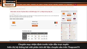 Chuyên mục nhận định trước trận đấu trực tuyến hiển thị hệ thống bài viết phân tích dữ liệu chuyên sâu trên ThapcamTV